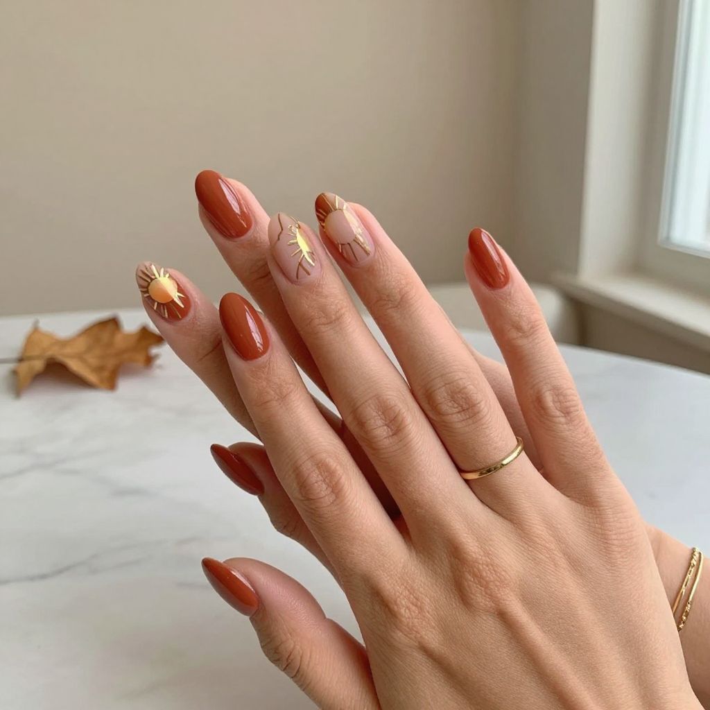 Warm Terracotta with Geometric Sun Designs
