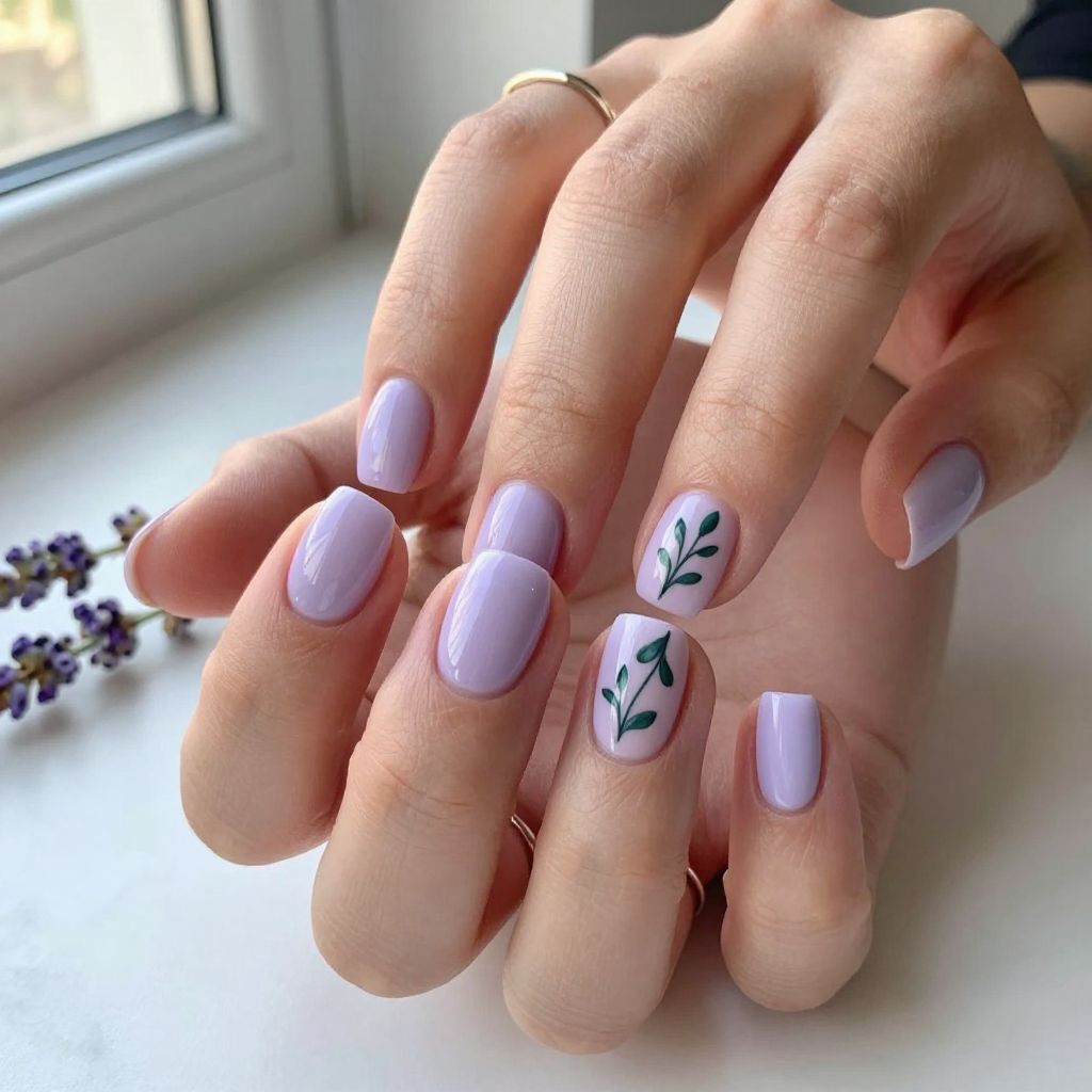 Soft Lavender with Minimalist Green Stem Details