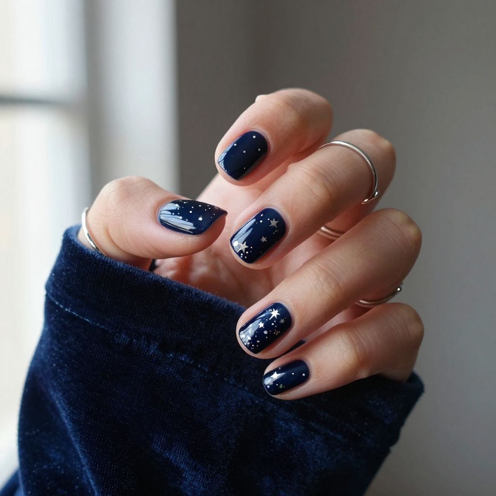 Deep Navy with Metallic Silver Star Confetti