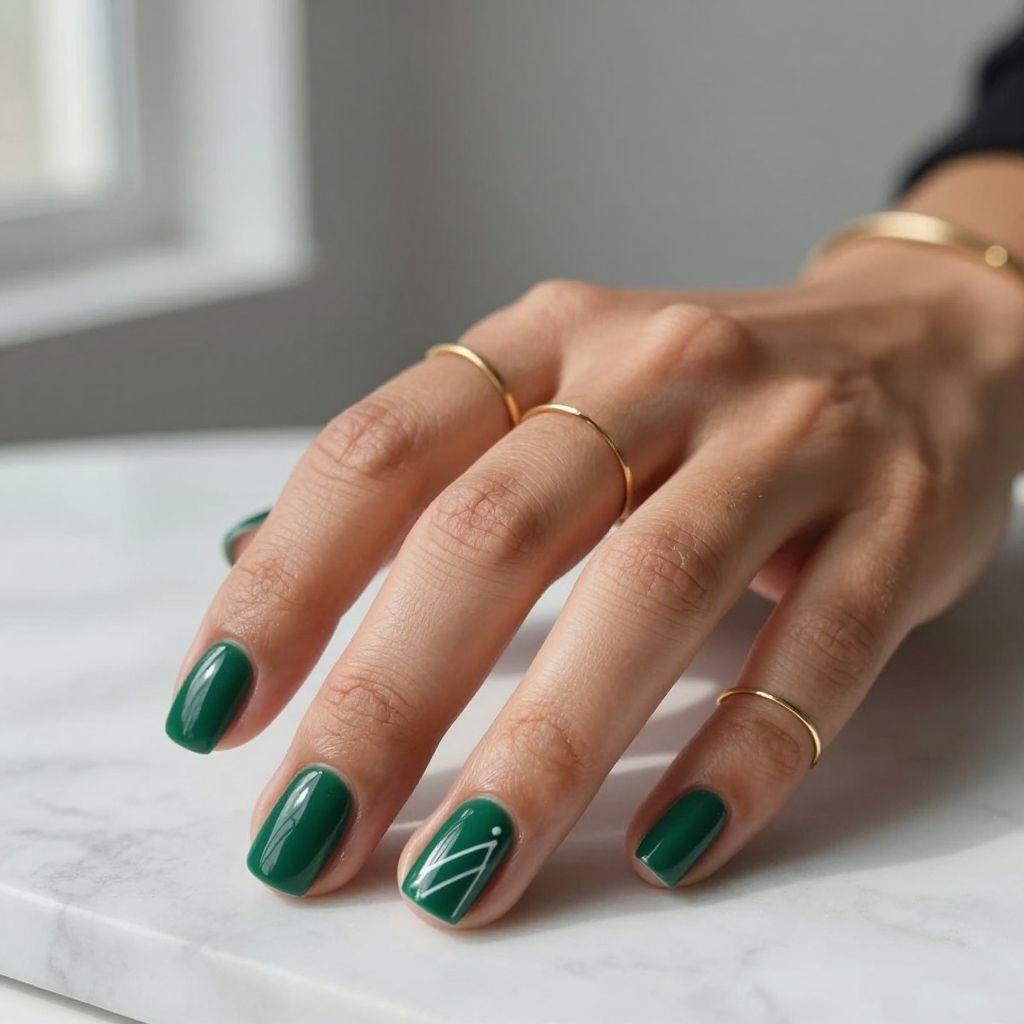 Deep Emerald with Minimalist White Line Art