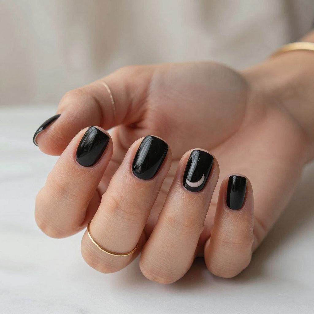 Jet Black with Negative Space Moon Designs