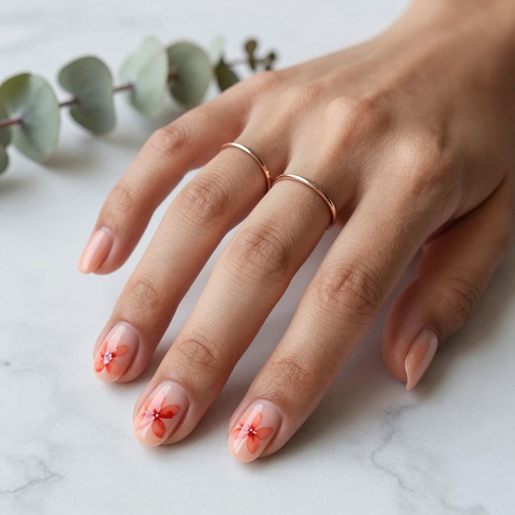 Soft Peach with Delicate Coral Watercolor Blooms