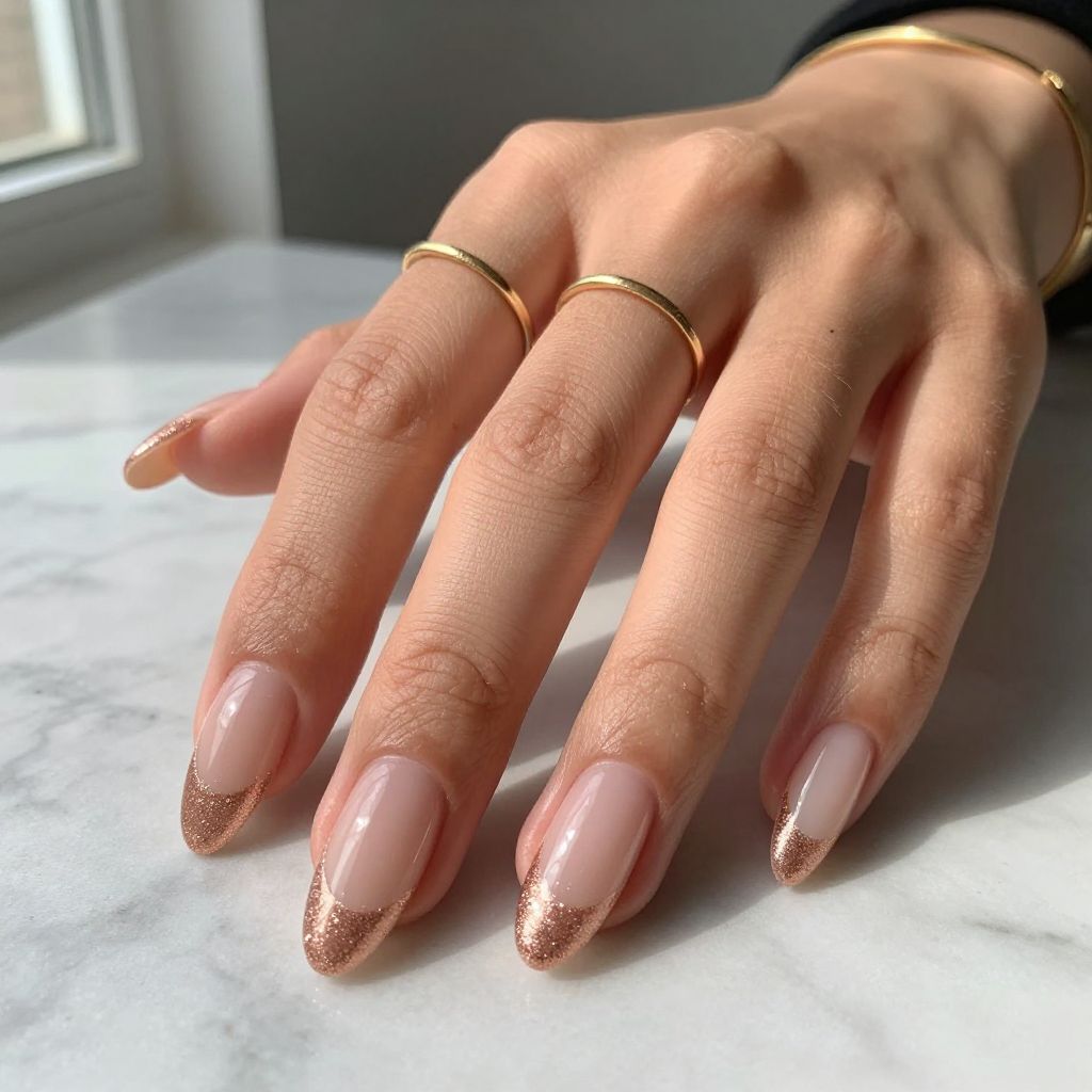 Rose Gold Glitter Ombre Stiletto Nails