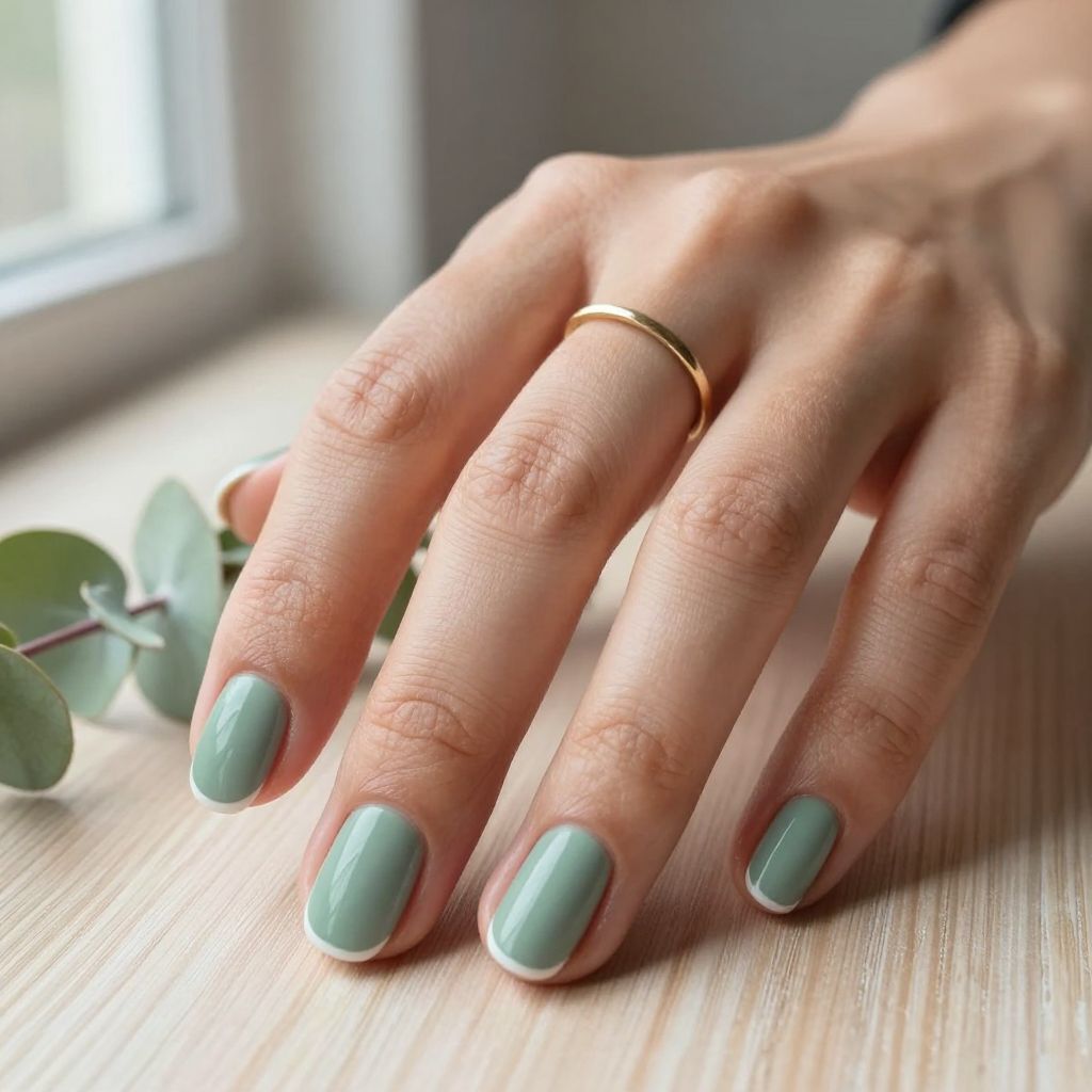 Sage Green Minimalist Round Nails