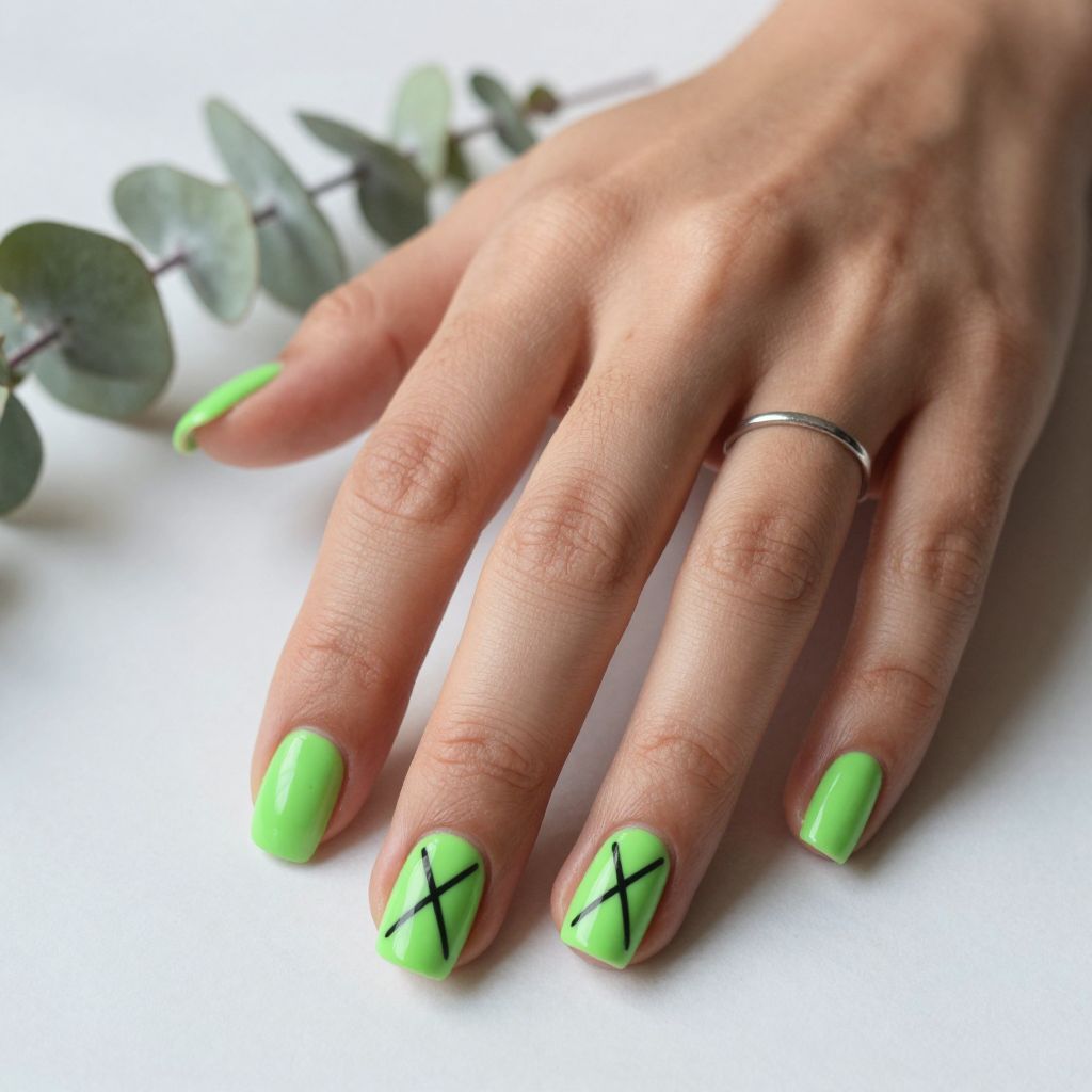 Neon Green Geometric Square Nails