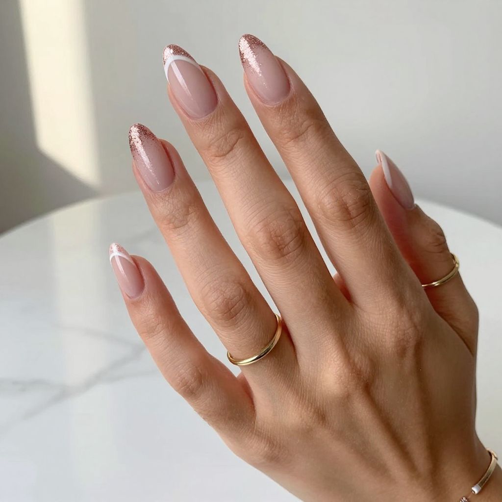 Classic Rose Gold Glitter French Tips