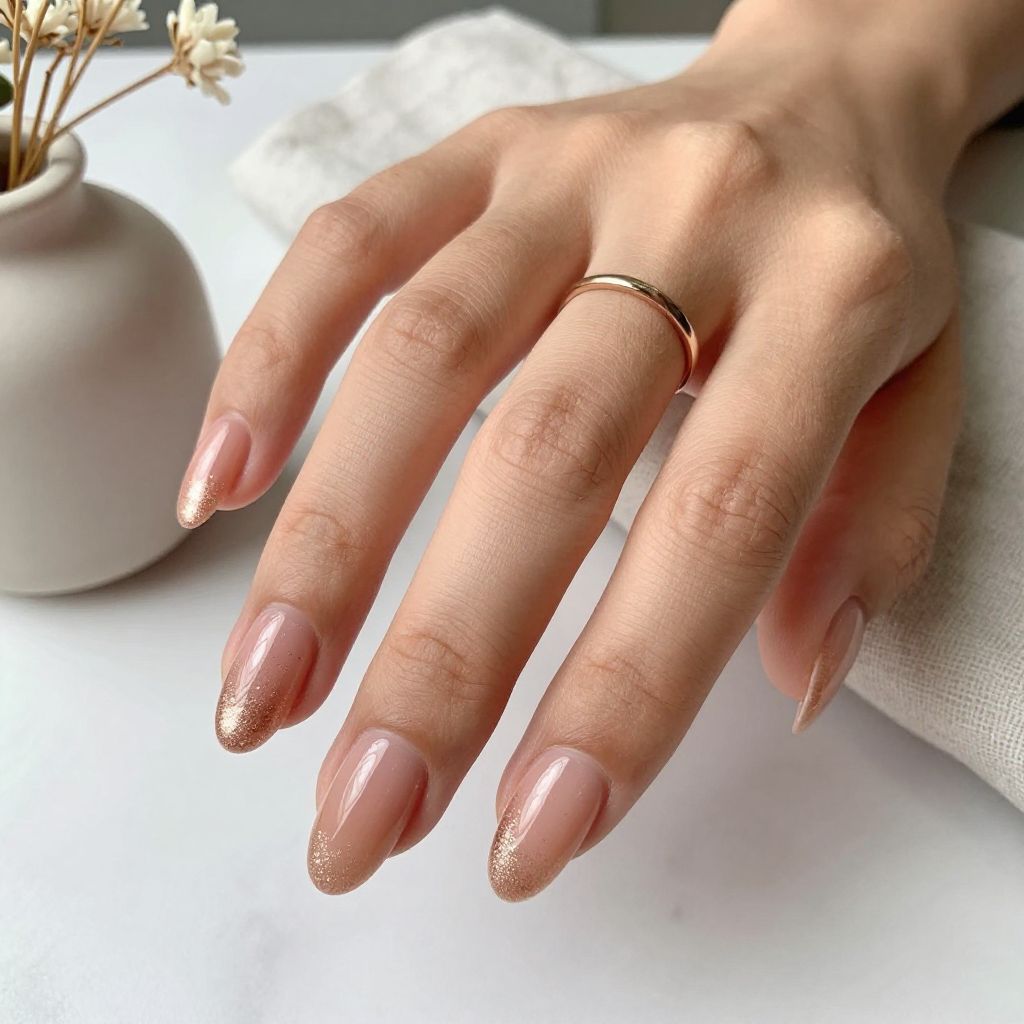 Peachy Nude with Rose Gold Glitter Ombre