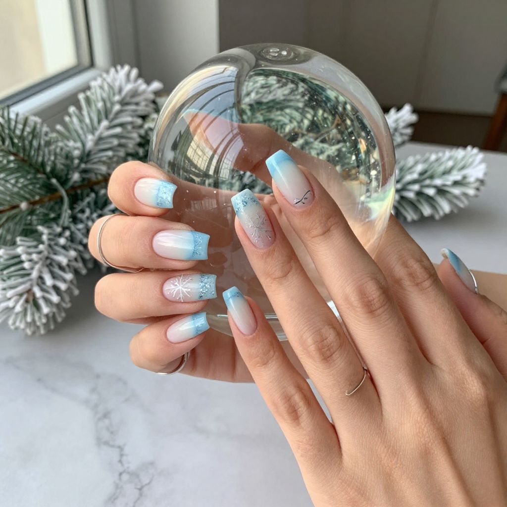 Icy Blue Glitter French Tips