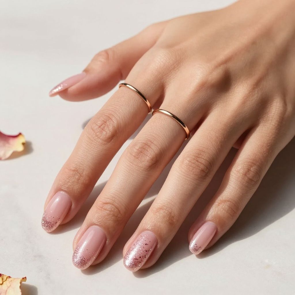 Rose Quartz Pink Glitter French Nails