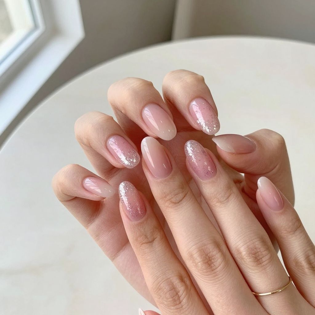 Blush and Platinum Glitter Tips