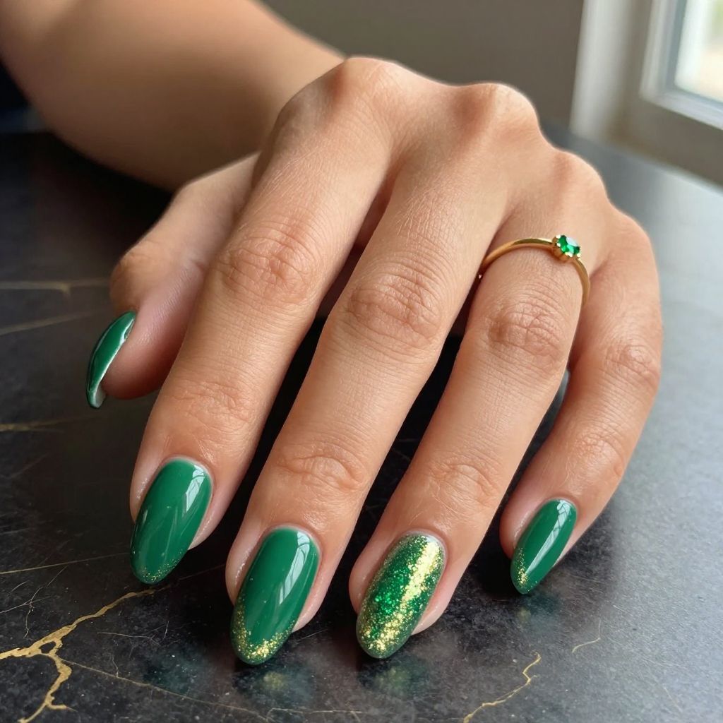 Emerald Green Glitter French Manicure