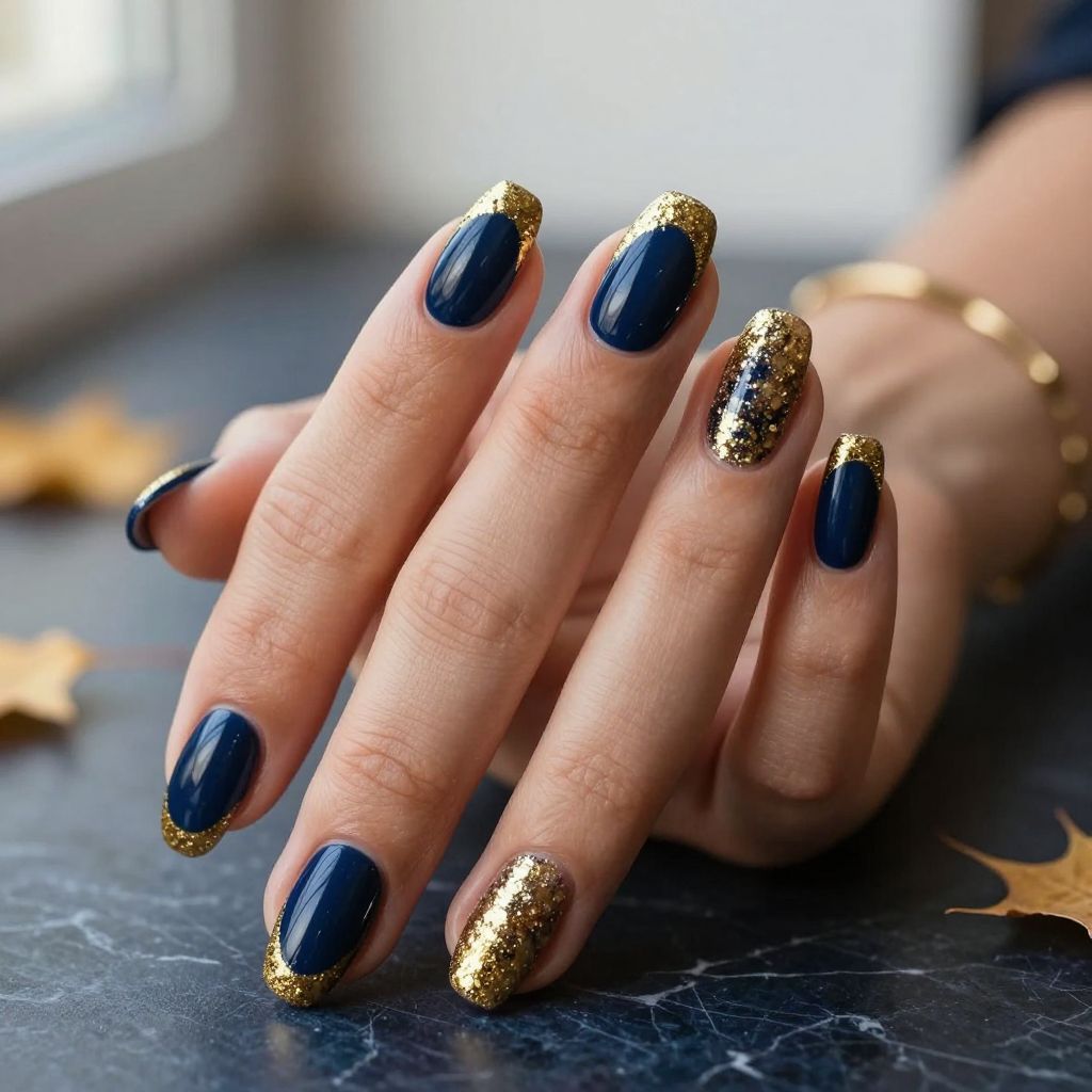 Midnight Navy with Gold Glitter Tips