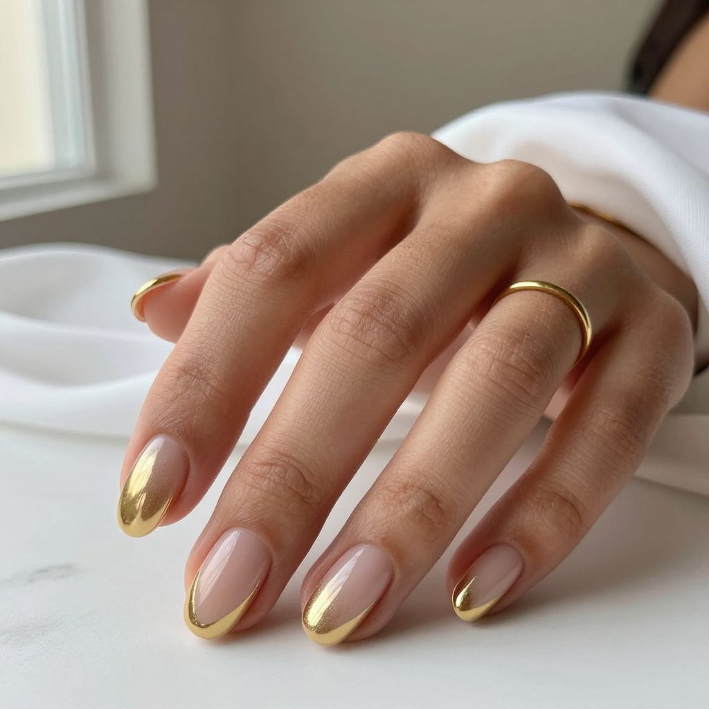Gold and Nude Negative Space Nails