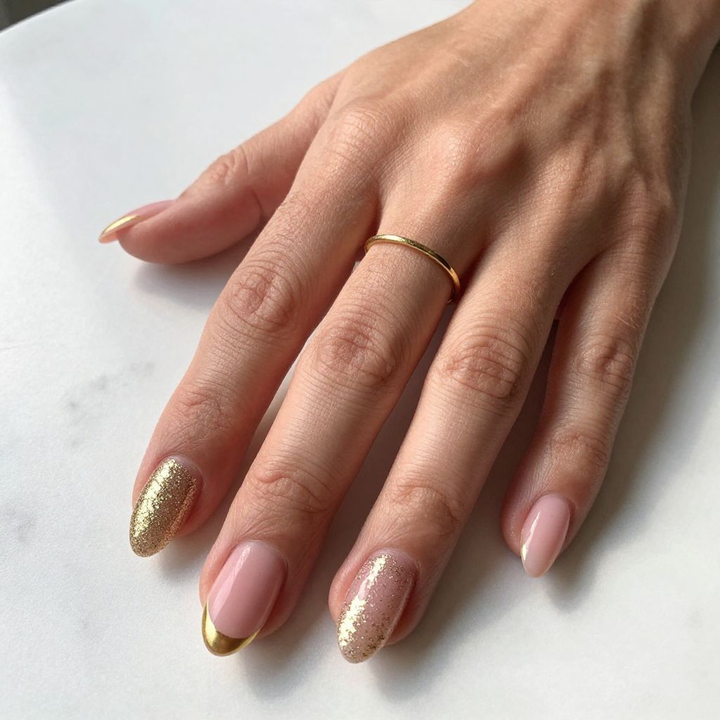Gold Glitter Accent Nails