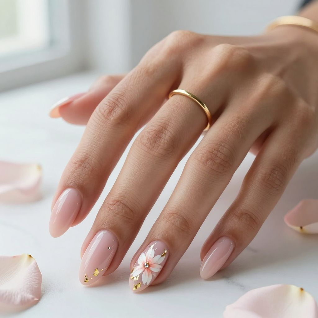 Gold Leaf Floral Nails