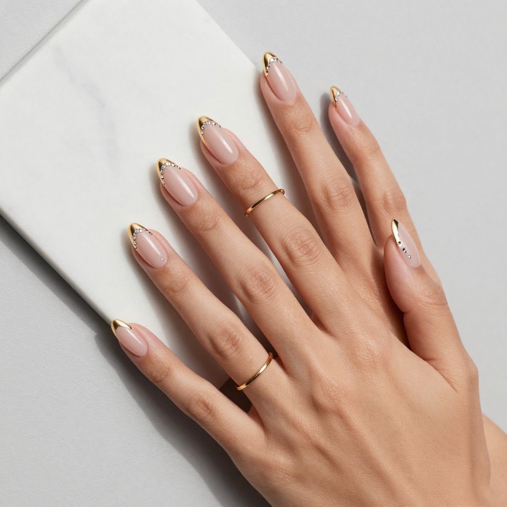 Gold French Tip with Embellishments