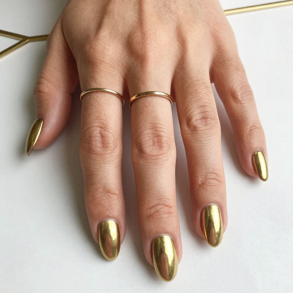 Gold Metallic Chrome Nails