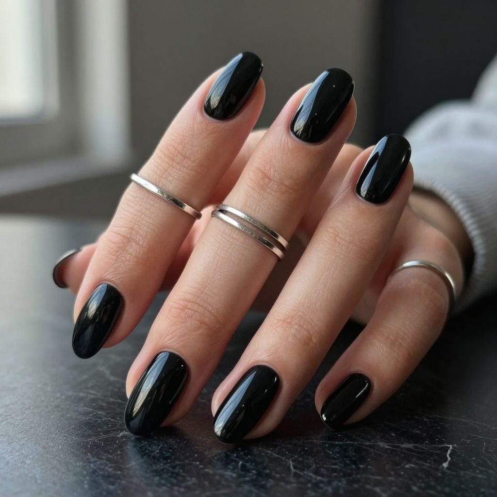 Classic Black Lacquer Nails