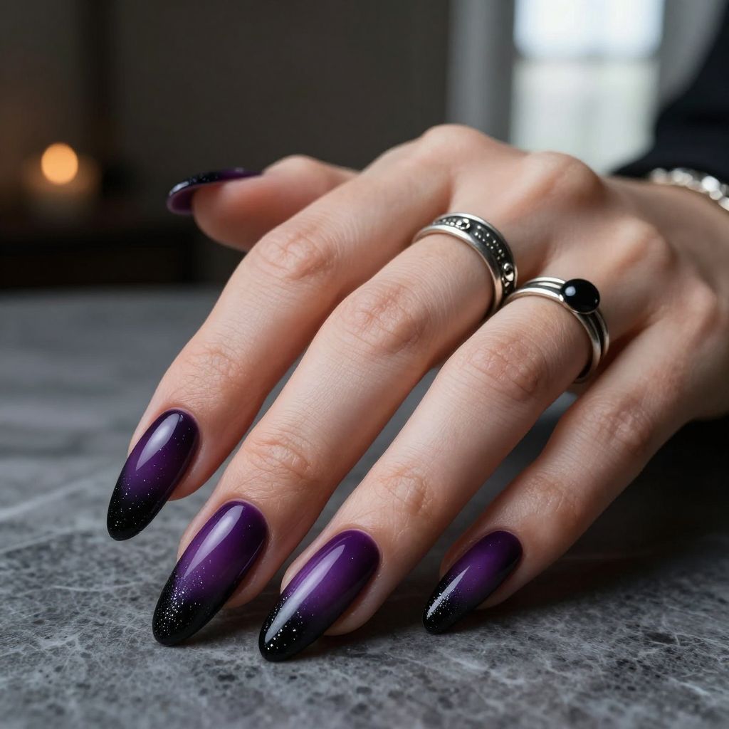 Deep Purple and Black Ombre Nails