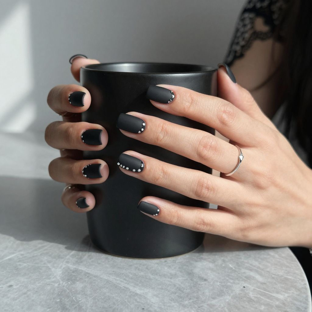 Black Matte Nails with Silver Studs