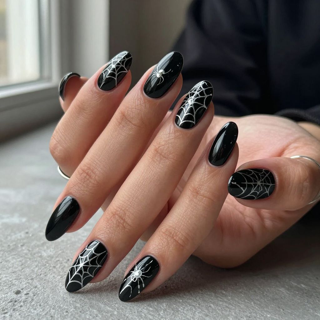 Black with Intricate Spider Web Details
