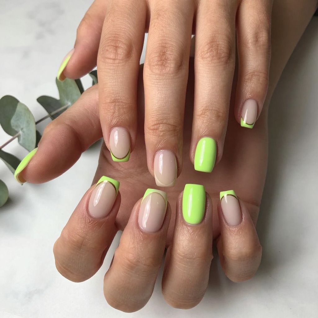 Lime Green Neon Accent Nails