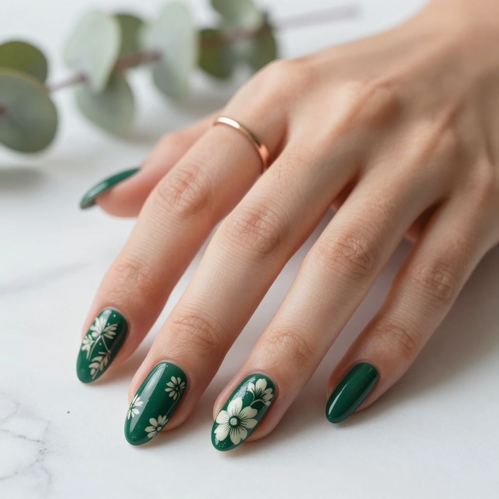 Bottle Green with Stamped Floral Pattern