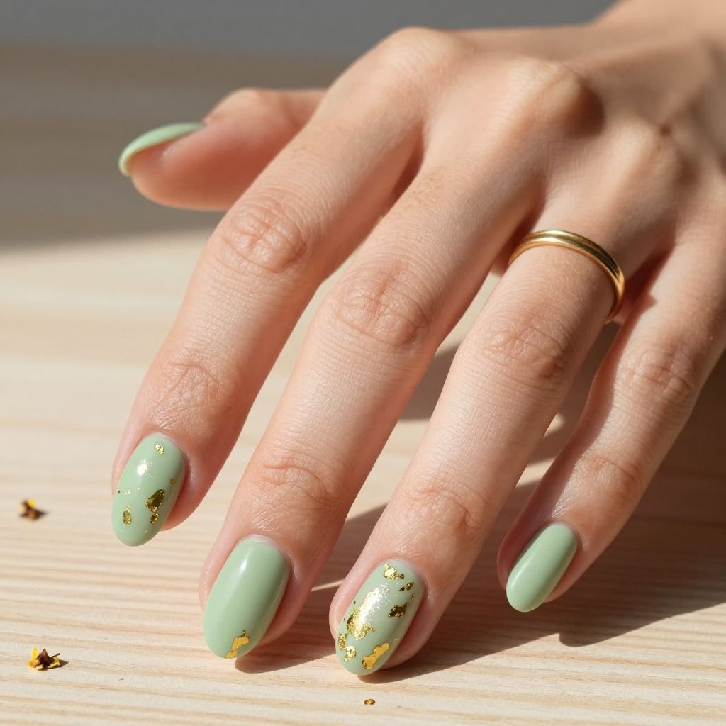 Pistachio Green with Gold Leaf Accents