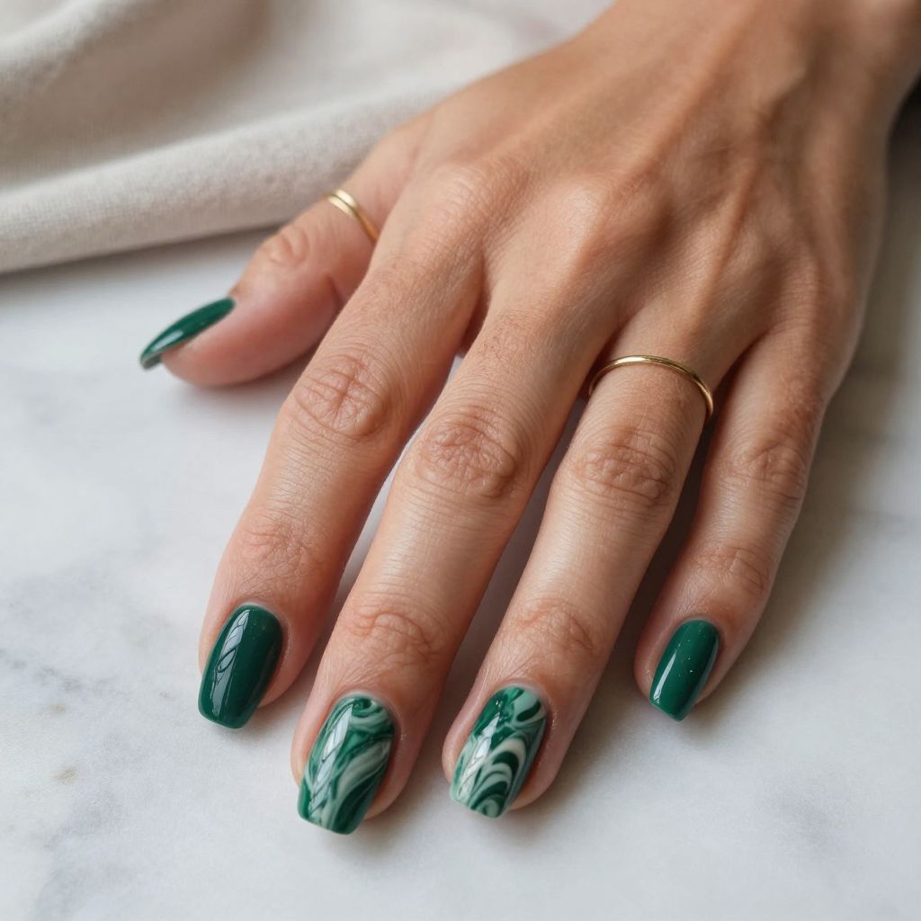 Hunter Green Marble Nails