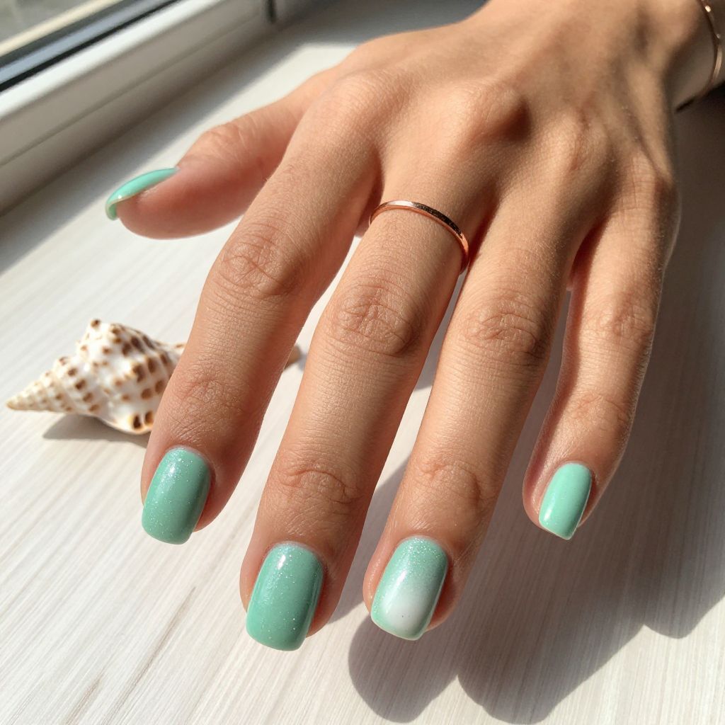 Seafoam Green Glitter Manicure