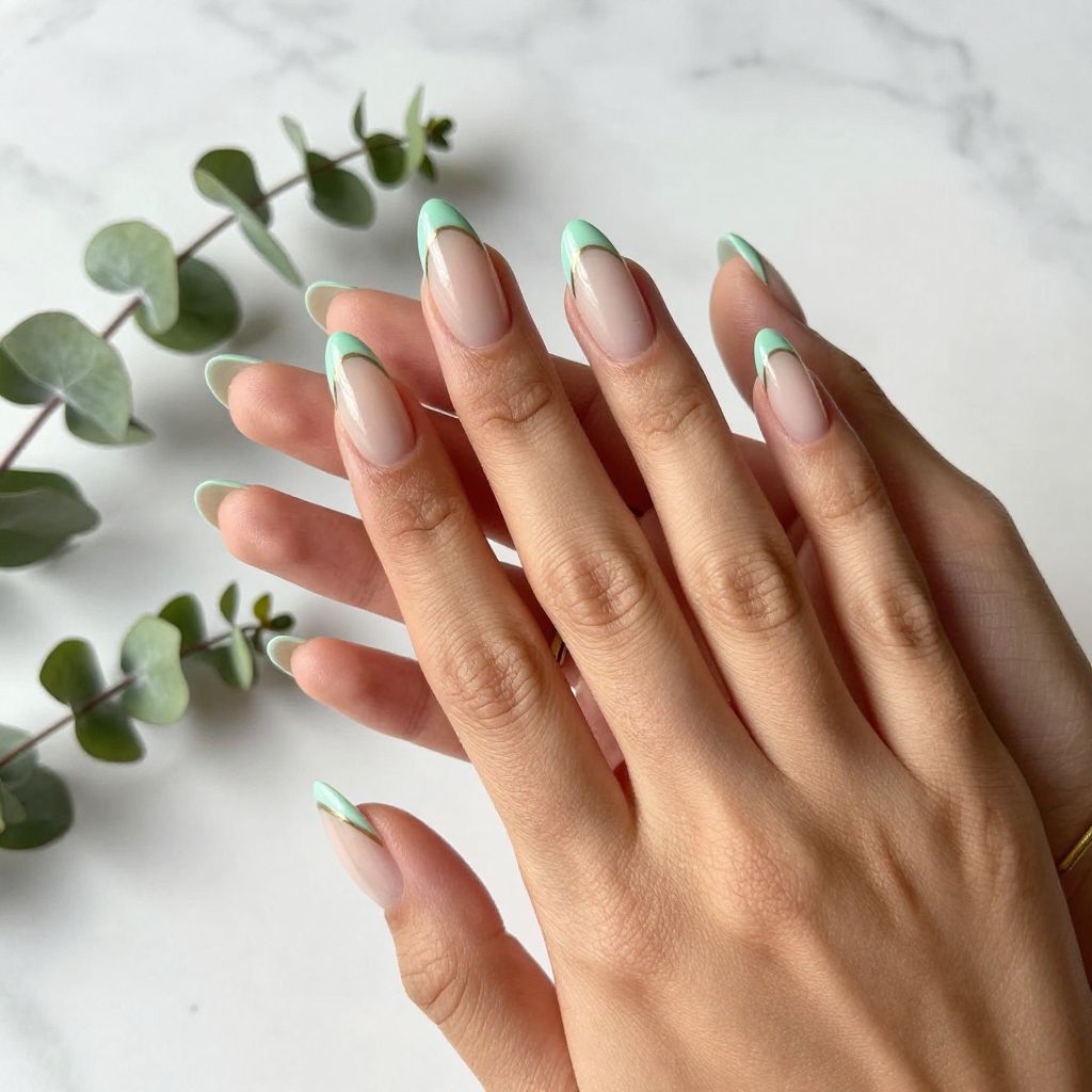Mint Green French Tips with Subtle Design