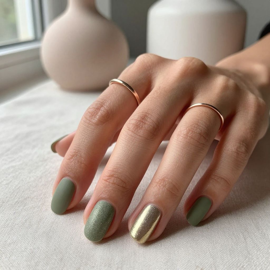 Olive Green Velvet Texture Nails