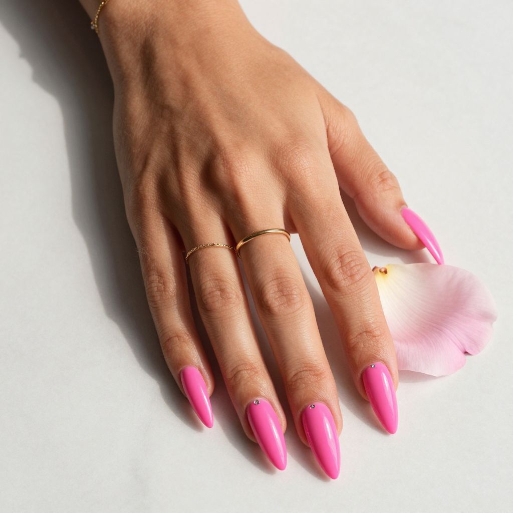 Glossy Hot Pink Stiletto Nails