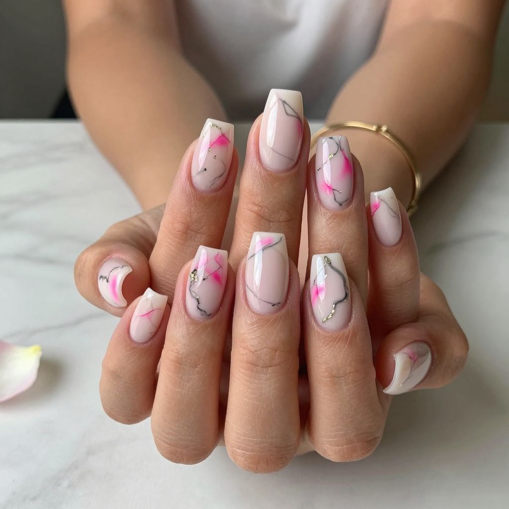 Hot Pink Marble Nails