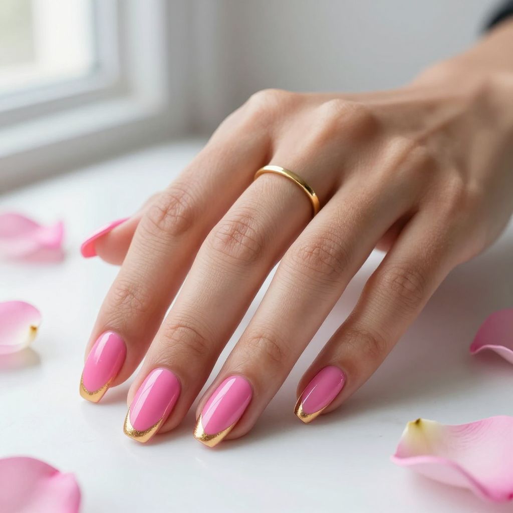 Hot Pink with French Tips in Gold