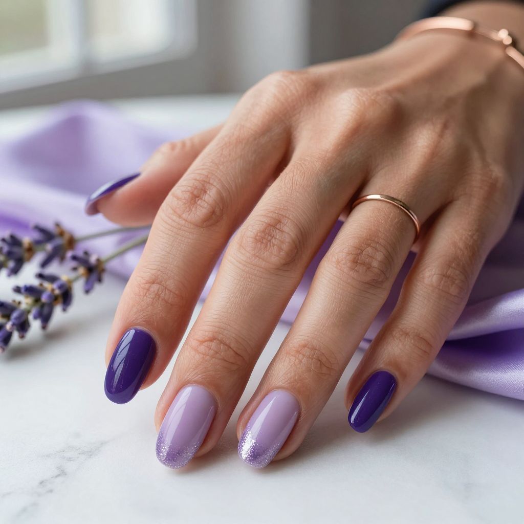 Lavender Reverse Ombre with Glitter Tips