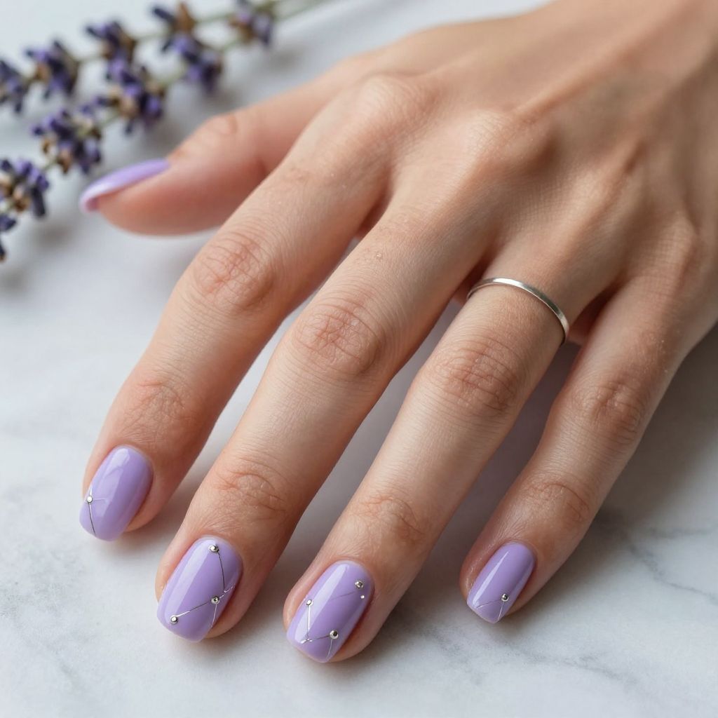 Lavender with Minimalist Silver Line Art