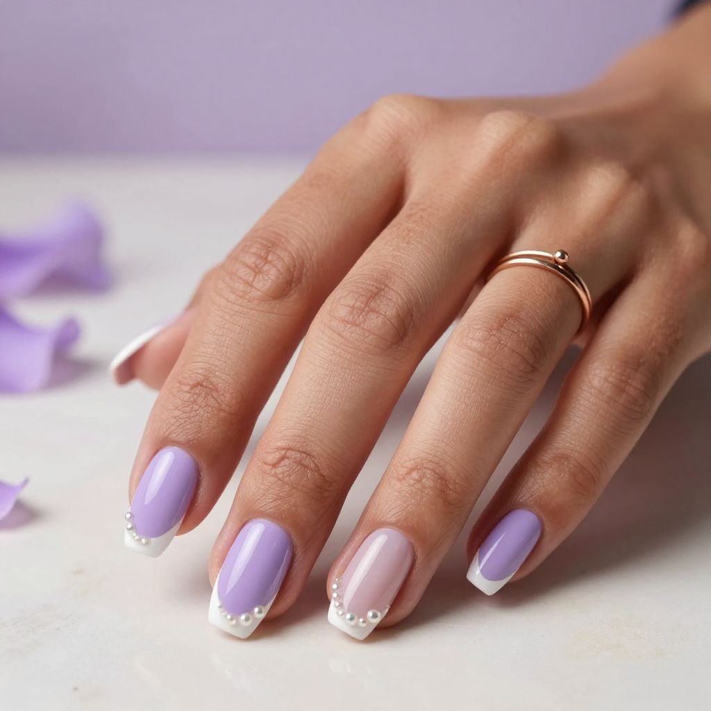 Lavender French Tips with Pearl Accents