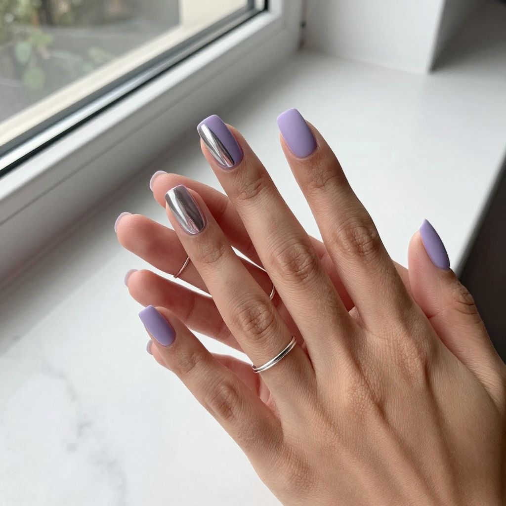 Lavender Matte with Chrome Accent Nail
