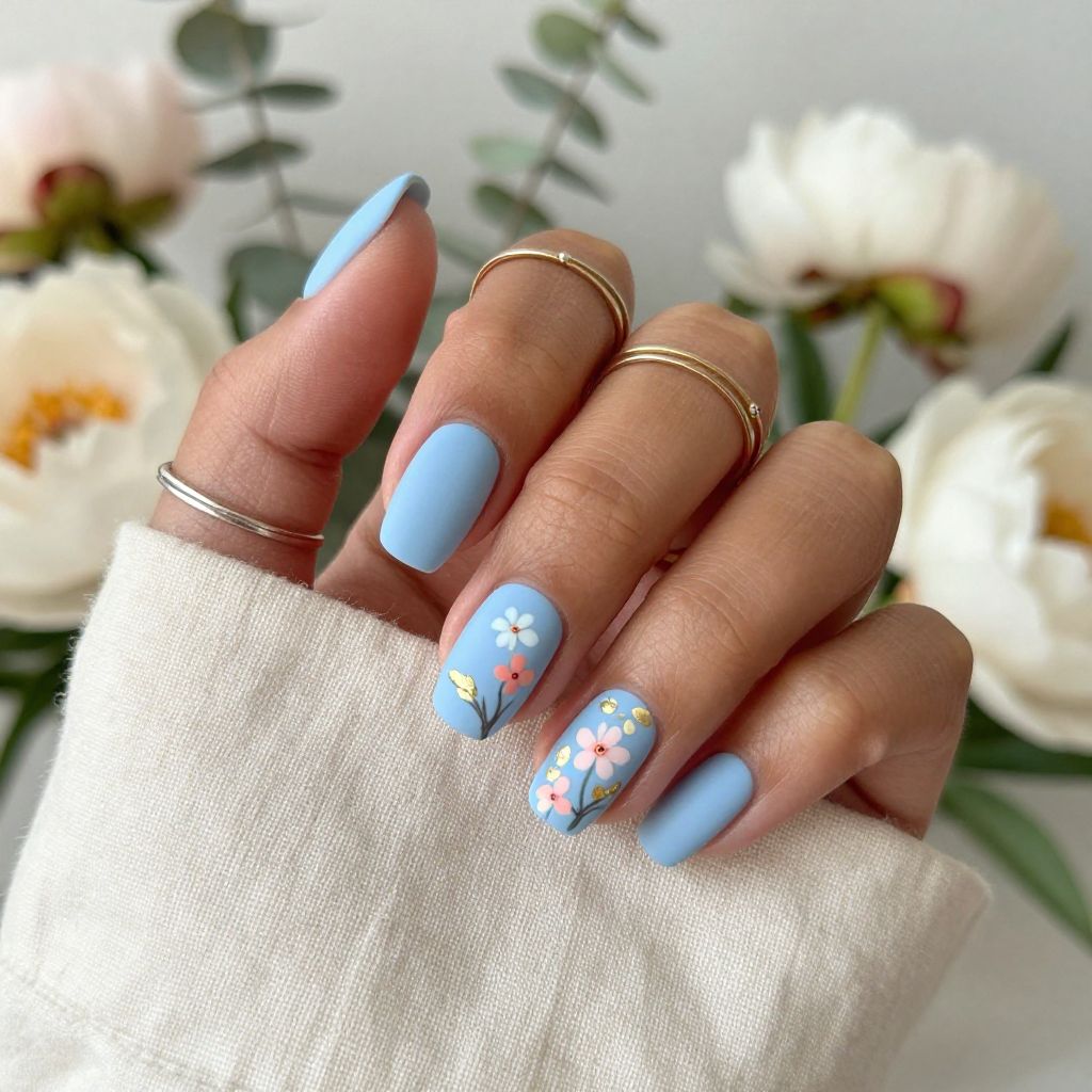 Baby Blue with Delicate Floral Details