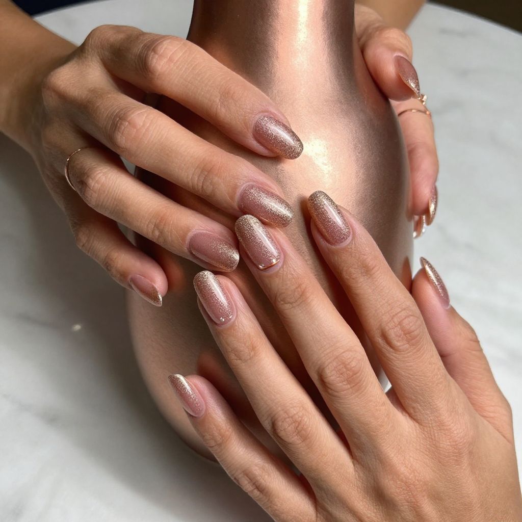 Rose Gold Gradient with Glitter Tips