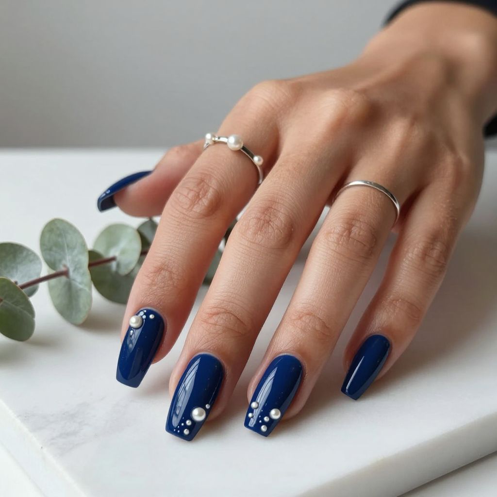 Navy Blue with Pearl Accents