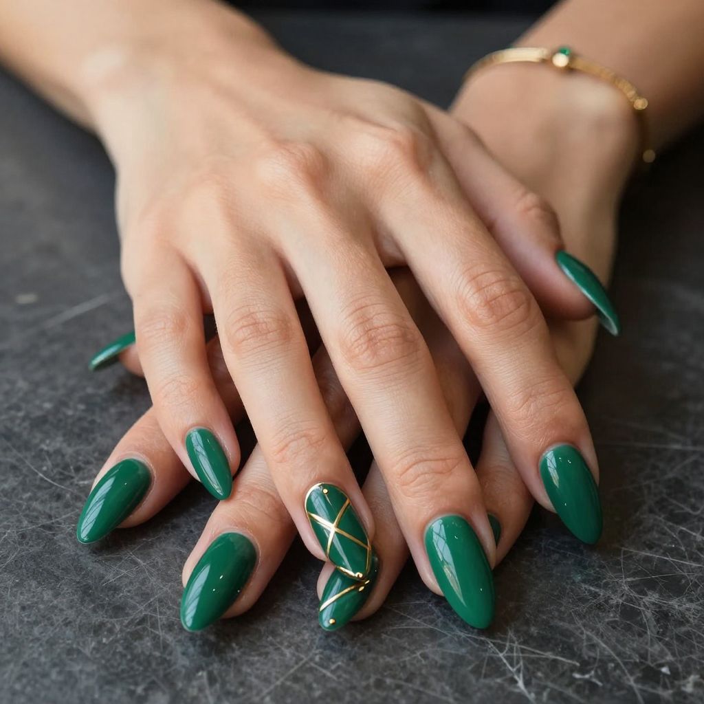 Deep Emerald with Gold Geometric Patterns