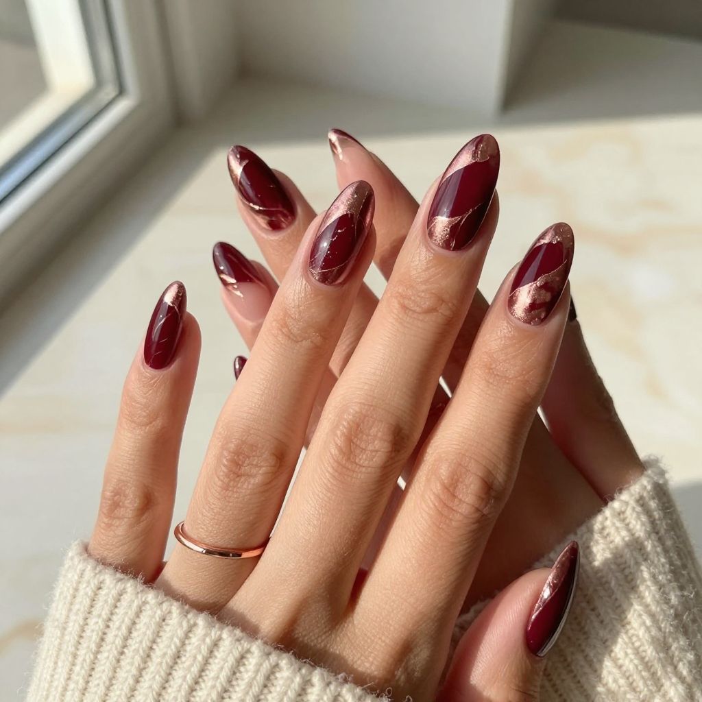 Burgundy and Rose Gold Marble