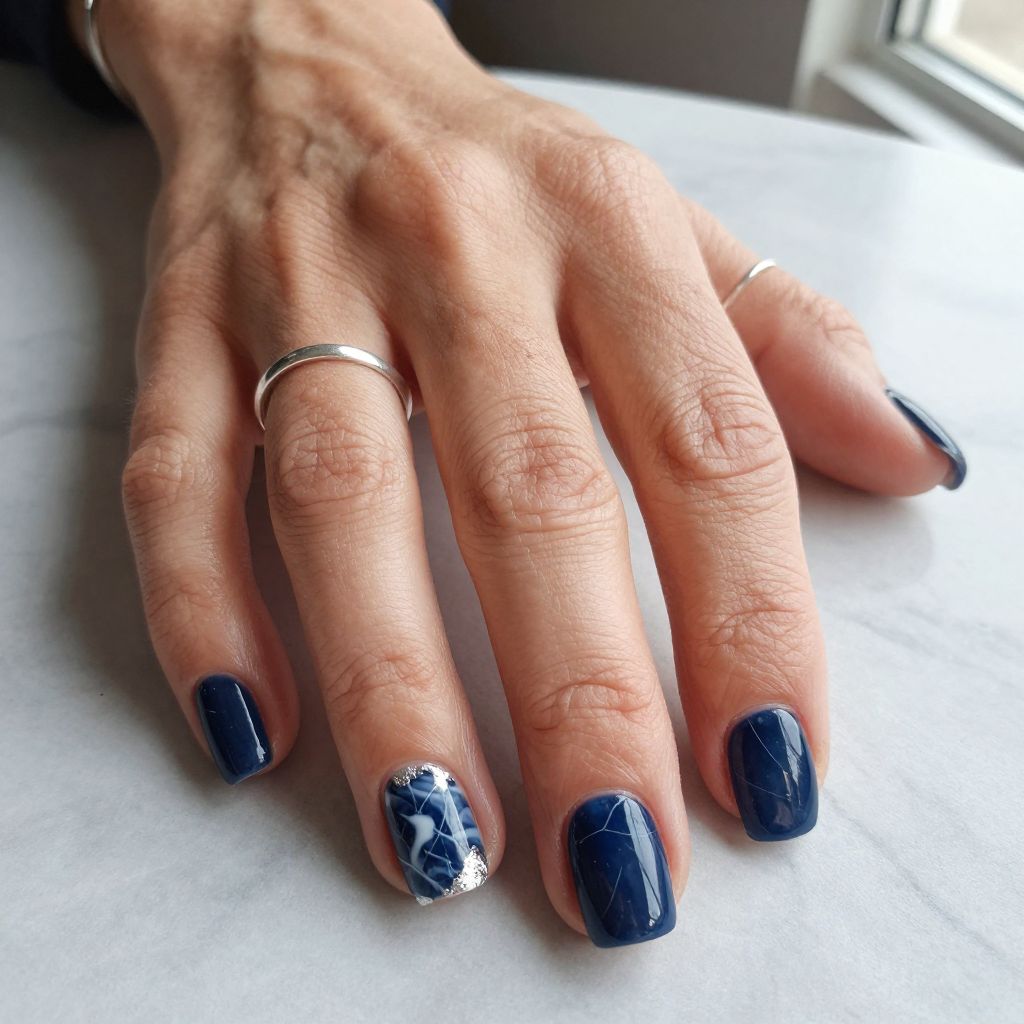 Navy Blue and White Marble