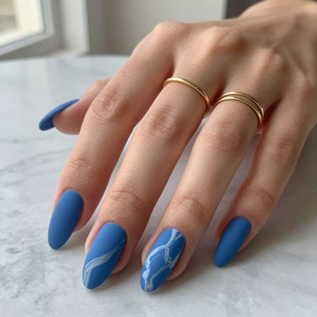 Slate Blue Matte with White Marble Effect