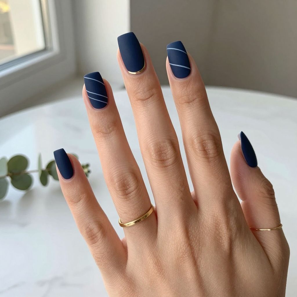 Navy Matte with White Striping