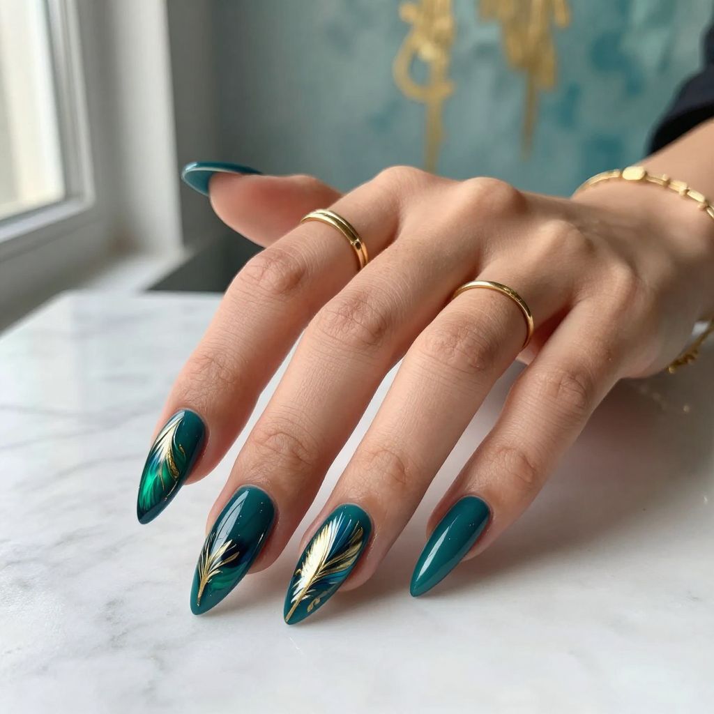 Peacock Inspired Multi Color Nails