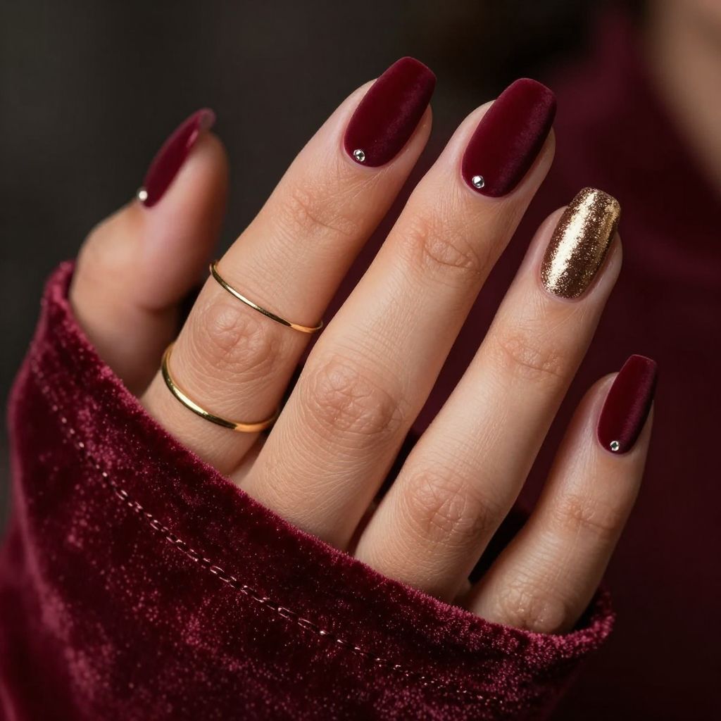 Deep Burgundy Velvet Nails