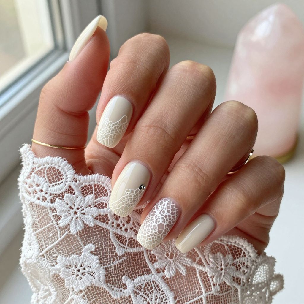 Soft Cream with Lace Accent